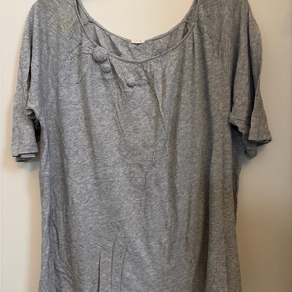 J. Crew Heather Gray Short-Sleeve Knit Tee with Button Detail